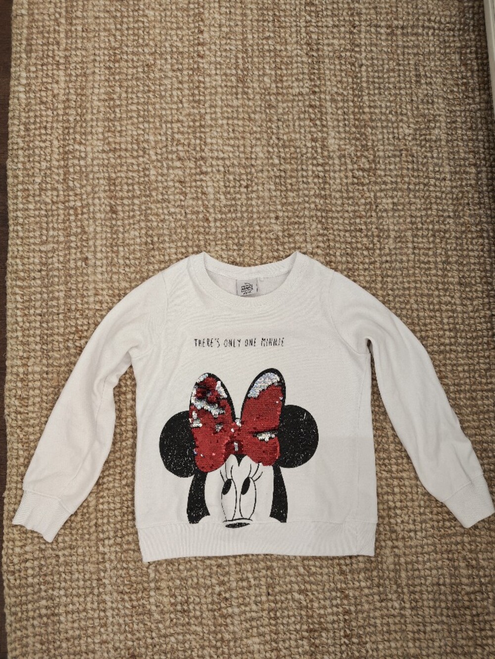 next White Sweatshirt with Sequin Minnie Bow